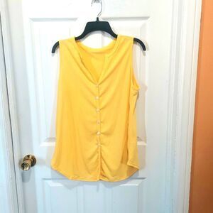 Ivay Yellow Button Down V Neck Tank Top Sleeveless Summer Shirt